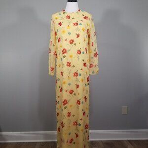 Vintage Lihli New York Dress Saks 5th Avenue Maxi Shift Floral Silk Long Sleeves
